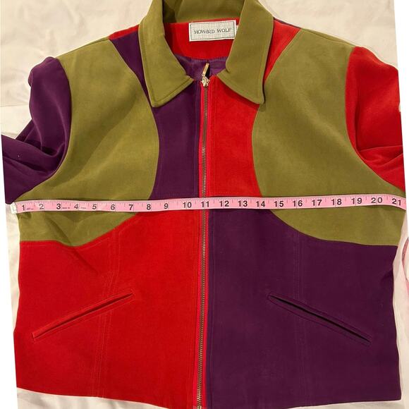 Vintage 80s 90s Colorblock zip up jacket by Howard Wolf. Faux suede. Size 12 - Picture 7 of 12